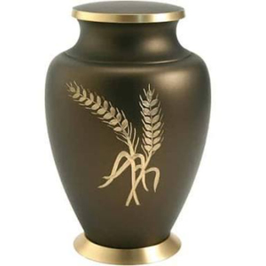 Handcrafted Adult Aria Wheat Brass Cremation Urn Matte Bronze Funeral <b>Memorial</b> Jar For Human High Quality Engraved Metal Urn - Product Image 1