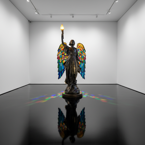 Luxury Wrought Iron Sculpture Bronze Finished Decorative Art Angel Holding A Torch Metal Crafts Decor <b>Hand</b> Forged Classic Style - Product Image 3