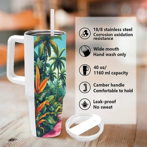 Vaso de Acero Inoxidable de 40 oz de Gran Capacidad con Diseño Tropical, Taza de Viaje - Product Image 5
