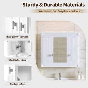Armadietto da Bagno a Parete con 4 Ripiani e Anta a Specchio, Bianco, per Conservazione Medicinali - Product Image 5