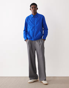 Men's Blue windbreaker <b>Jacket</b> Solid Color Zipper Closure Turn-down Collar Cotton Material Casual Autumn Wear - Product Image 6