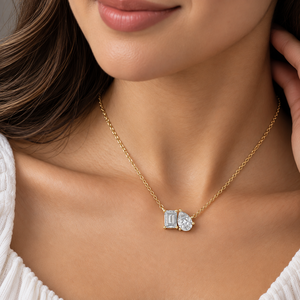 Collar Toi Et Moi con Colgante de Diamante Cultivado en Laboratorio, Corte Esmeralda, Oro Sólido de 14K/18K, DEF VVS, Certificado IGI, Minimalista, Rodio - Product Image 2