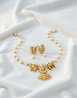 Collier et boucles d'oreilles Mala traditionnels ethniques en alliage de zinc plaqué or avec perles d'imitation taille brillante pour femmes hindoues
