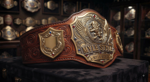 Ceinture de champion MYLE 52 pouces en cuir véritable, équipement durable avec plaques plaquées or, doublure en coton haute qualité, Taekwondo Karaté - Product Image 3
