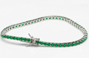 9KT <b>Solid</b> <b>Gold</b> Luxury Tennis Bracelet with Lab Grown Emeralds for Engagement and Anniversary - Product Image 1
