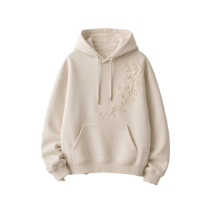Sweat-shirt unisexe en coton à broderie florale beige, coupe classique, avec poche kangourou, éco-responsable, pour l'hiver, décontracté - Product Image 1