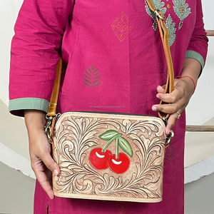 New Personalized Handmade Hand Tooled Cowhide Leather Crossbody Purse New Cheery Design Genuine Leather Women Sling Shoulder Bag - Product Image 4