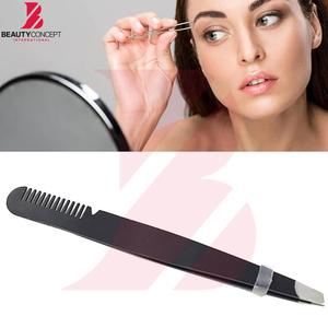 แหนบดึงขนคิ้วอเนกประสงค์สีดำ สแตนเลส ทรงเออร์โกโนมิกส์ ปลายเฉียงแม่นยำ พร้อมหวี - Product Image 6