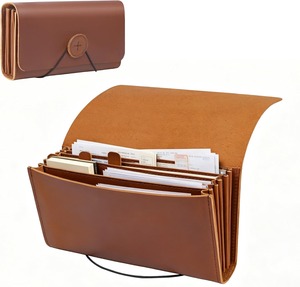 A6 Receipt Organizer, <b>Leather</b> Expanding Accordion File <b>Folder</b>, 7 Pockets Expanding Bill Receipt Holder for Receipts - Product Image 1