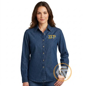 เสื้อเชิ้ตผู้หญิง ODM แขนยาวแบบแร็กแลน ปกคอปกติ สไตล์ลำลอง สำหรับชมรม SIGMA GAMMA RHO ผลิตจากผ้าฝ้าย 100% เป็นมิตรกับสิ่งแวดล้อม - Product Image 1