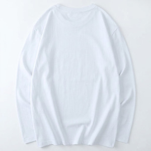 Premium Cotton Loose Fit Long Sleeve T-Shirt Crew Neck Men's Casual Streetwear 180GSM Jersey Knitted Solid <b>White</b> <b>Tee</b> - Product Image 6