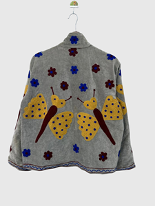 Veste en velours à col mandarin brodée à la main avec des motifs floraux, manches longues, style chic prairie, pour adultes, à porter en automne - Product Image 5