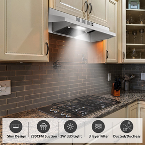 Hotte de cuisine encastrable 30 pouces 280 CFM convertible en acier inoxydable avec LED - Product Image 4