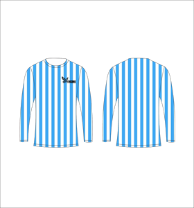 Camiseta Deportiva Ligera de Manga Larga Sublimada Personalizada con Patrón de Rayas Verticales Azules y Blancas, Fabricante al por Mayor - Product Image 1