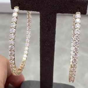 Boucles d'oreilles créoles en argent sterling 925 avec moissanite, taille brillant rond intérieur/extérieur, certifiées, plaquées or 14 carats, bijoux de luxe - Product Image 5