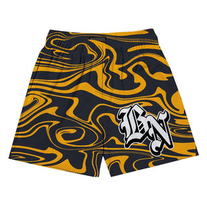 Conjunto de camiseta y pantalones cortos de malla transpirable de poliéster premium de 160 GSM, color púrpura acuático con estampado de ondas, logotipo personalizado por sublimación, pantalones cortos de malla para hombre - Product Image 2