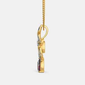 Yellow Gold <b>Ruby</b> Teardrop Lab Grown Diamond Leaf Pendant <b>Necklace</b> - Product Image 6