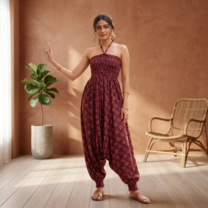 Midi Boho Floral Print Halter Neck <b>Loose</b> Fit Cotton Woven Summer Casual Vacation Holiday <b>Dress</b> - Product Image 4