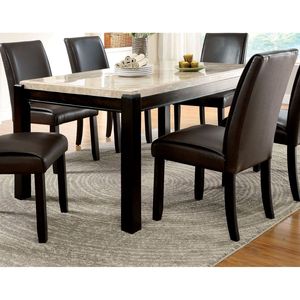 Tavolo da Pranzo Rettangolare in Noce Scuro Stile Transizionale con Piano in Vero Marmo Avorio, 1 Pezzo, Arredamento per Cucina e Sala da Pranzo - Product Image 3