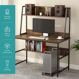 Scrivania Moderna Mecor da 47 Pollici con Scaffali, Robusta Scrivania in Legno con Libreria per Ufficio Domestico - Product Image 4