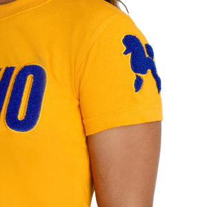 Camiseta de chenilla con mangas tipo poodle de Sigma Gamma Rho SGRHO para mujer, mezcla de algodón dorado, manga corta, estilo casual y elegante. - Product Image 4