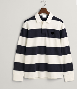 Polo de rugby à manches longues pour homme, personnalisé avec logo, 100 % coton, à rayures, fabrication OEM, grammage lourd, vente en gros - Product Image 5