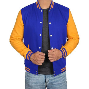 Design Your Own High Quality Custom Geometric Patchwork Stand Collar Varsity Jacket with Wool Sleeves for <b>Men</b> - Product Image 2