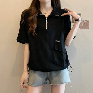 เสื้อยืดคอปกโปโลแขนสั้นผู้หญิงฤดูร้อนดีไซน์ใหม่ 2XL 3XL 4XL พลัสไซส์ทรงเข้ารูปไหล่ตก - Product Image 1