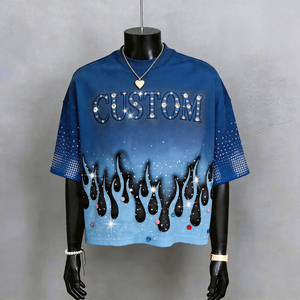 T-shirt personnalisé en coton doux et respirant avec strass et imprimé numérique, effet délavé à l'acide, nouveau design tendance, coupe oversize étoile - Product Image 5