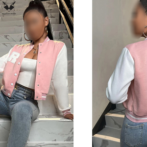 2026 Pink White Varsity <b>Jackets</b> Women Full Sleeve Turn Down Collar Button Closure Autumn Wear Solid Color Short Length - Product Image 6