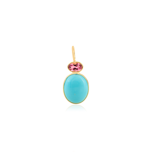 Pendentif élégant au design classique serti de pierres turquoise et tourmaline rose en or jaune 18 carats, bijou minimaliste à deux pierres pour un usage quotidien - Product Image 1