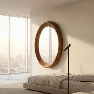 Rustic Round Solid Wood <b>Wall</b> Mirror <b>Large</b> Circular Wooden Framed Entryway Accent Mirror Modern Farmhouse Living Room <b>Decor</b> Piece - Product Image 2