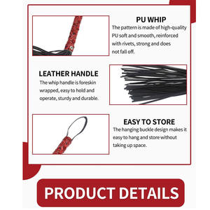 แส้หนัง PU สีดำสุดหรูพร้อมด้ามจับถักสีแดงสำหรับใช้กับกีฬาขี่ม้า - Product Image 3