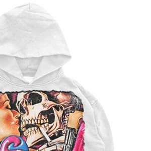 White <b>Oversized</b> <b>Hoodie</b> <b>Men</b> Streetwear Skull Heart Graphic Zipper-Up 100% Cotton Pocket Breathable - Product Image 4