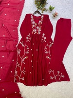 Ensemble Kurti et pantalon pour femme en Chanderi brodé marron, longueur cheville, avec dupatta, tenue traditionnelle indienne et pakistanaise