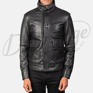 Veste en cuir véritable noire pour homme, style classique boutonnée, coupe ajustée, en peau de mouton souple, veste moto décontractée, vente en gros - Product Image 4