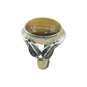 Natural Tiger Eye Gemstone <b>Ring</b> 925 Sterling Silver Handmade Wide Leaf Design Statement <b>Ring</b> Healing <b>Crystal</b> Jewelry for Women - Product Image 1
