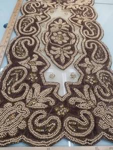 Hand beaded <b>table</b> <b>runners</b> on tulle fabric with velvet. Size inches by inches. Usable for Home decor - Product Image 2