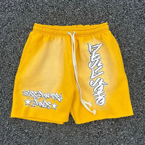 Shorts de sport OEM personnalisés en tissu non tissé de laine, 100% coton épais, avec impression en relief, style streetwear vintage, motif délavé au soleil et effet délavé à l'acide - Product Image 4