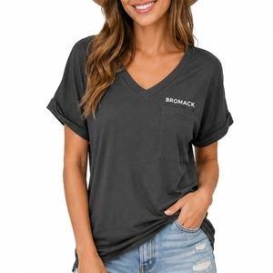 Camiseta Personalizada para Mujer con Cuello en V, Casual, Holgada, de Manga Corta, de Algodón, a la Moda, de Primera Calidad, Suave y Transpirable - Product Image 2