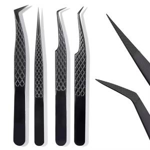 Ensemble de pinces à cils en acier inoxydable de précision chirurgicale Morje, pointe dentée, noir, 10 mm, 4 pièces - Product Image 1