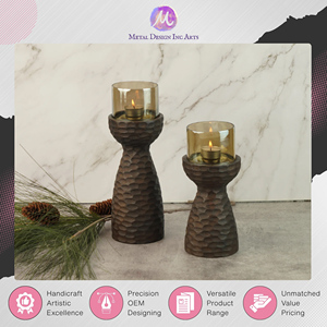 ชุดโหลเทียนแบบทีไลท์ทำจากไม้อาคาเซียชุด2ชิ้นสำหรับใช้ตกแต่งบ้าน - Product Image 3