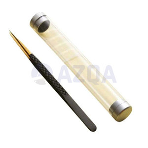Pince à épiler tendance en acier inoxydable durable en forme de L pour extensions de cils, avec tube de rangement en plastique pour une préhension parfaite - Product Image 4