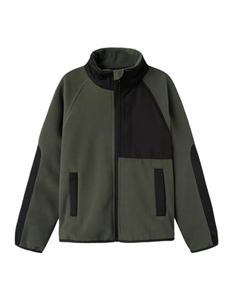 Veste en polaire vert olive pour homme, avec empiècements noirs, col montant, fermeture éclair, vêtement décontracté pour l'hiver - Product Image 1