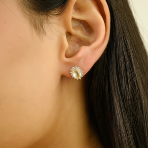 สินค้ายอดนิยมขายดีต่างหูเม็ดกลมรูปวงรีสีเหลืองทอง14K เป็นของขวัญสำหรับเธอ - Product Image 2