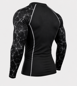 Men's Long Sleeve Rash Guard Black With White Crack Pattern Quick Dry Full Sleeve <b>Compression</b> <b>Shirt</b> for gym ,swim ,and cycling - Product Image 5