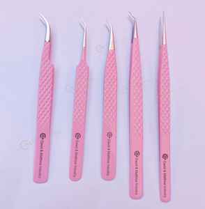 Las pinzas profesionales de Extensión de pestañas de acero inoxidable más vendidas, pinzas de pestañas con agarre de diamante dorado, puntas de fibra para perfectas - Product Image 2