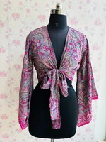 Top de seda estampado para mujer, top cruzado estilo bohemio, blusa con mangas acampanadas