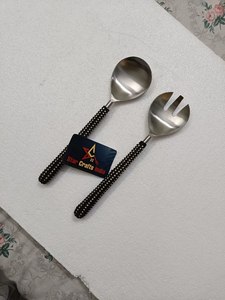 High Quality Silver Matt Polished <b>Salad</b> Server With Wicker Handle Best Selling Stainless Steel <b>Salad</b> <b>Tools</b> Elegant Spoon Sets - Product Image 1