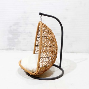 Trending PE Rattan Hanging Cat Nest Chair with White <b>Cushion</b> Pet Furniture for <b>Small</b> Cats Breathable Design All Seasons Use - Product Image 2